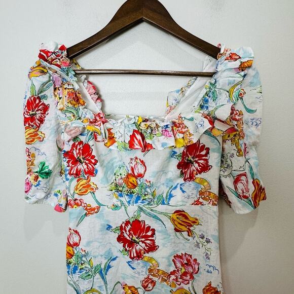 RIXO Camile Mini Dress Women’s Size 4 Printed Cotton Linen Ruffle Voile - Picture 5 of 16